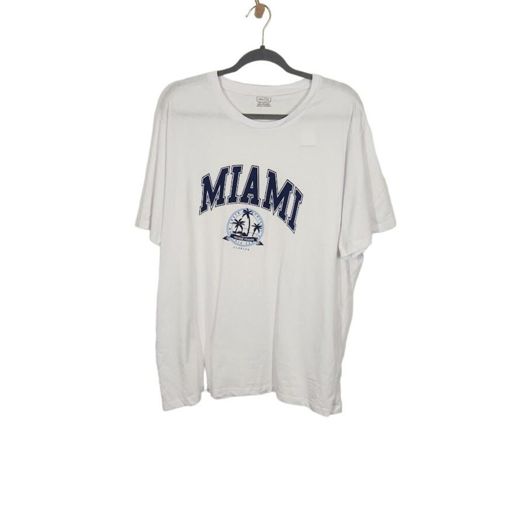 Miami Short Sleeve Crewneck Collegiate Printed Graphic Tee in White - Size XL‎